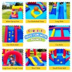 Inflatable Water Slide Park for Party Fun,15x15FT,Big Splash Pool,Long&Short Slides,Fun Crawl Tunnel,Basketball Hoop,GFCI Blower,Bounce Castle for Kids