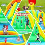 WELLFUNTIME Inflatable Water Double Slides Park, Bounce House with Arched Water Gun Spray, Jumping Castle with Air Blower