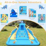 Inflatable Water Slide, 13FT Shark-Themed Large Bounce House with Dual Slides, Climbing Wall, Deep Pool, Water Cannon, 680W Blower, Storage Bag, Backyard Blow Up Water Park for Kids Aged 3–10
