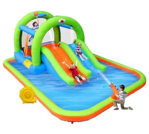 WELLFUNTIME Inflatable Jumping Castle with Blower, and Bouncy House with Double Slide with Basketball Ring, Jumping Area for 3 Kids