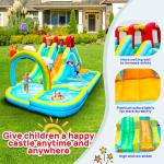 WELLFUNTIME Inflatable Water Double Slides Park with Blower, Bouncy Castle with Rainbow Water Curtain, with Shooting and Rock Climbing