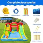 WELLFUNTIME Inflatable Water Double Slides Park with Blower, Shade Tent Bounce House with 2 Climbing Walls, 3 Water Pools, 226x168x98 Inch
