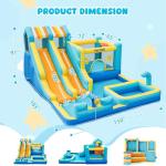 FINCOME Inflatable Bounce House, 10 in 1 Double Water Slide Bounce House with 750W Blower, Climbing Wall, Jumping, Water Gun, Splash Pool, Basketball Hoop for Kids Indoor Outdoor Backyard