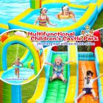 WELLFUNTIME Inflatable Water Double Slides Park with Blower, Bouncy Castle with Rainbow Water Curtain, with Shooting and Rock Climbing