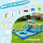 FINCOME Inflatable Bounce House, 10 in 1 Double Water Slide Bounce House with 750W Blower, Climbing Wall, Jumping, Water Gun, Splash Pool, Basketball Hoop for Kids Indoor Outdoor Backyard