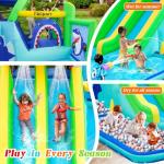 FBSPORT Inflatable Bounce House Water Slide Park, Double Slide Bouncer Castle with 550W Air Blower, Climbing Wall, Jumping Area, Toss Rings, Basketball, Splash, Bouncy House for Backyard Outdoor