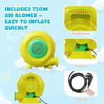 FINCOME Inflatable Bounce House, 10 in 1 Double Water Slide Bounce House with 750W Blower, Climbing Wall, Jumping, Water Gun, Splash Pool, Basketball Hoop for Kids Indoor Outdoor Backyard