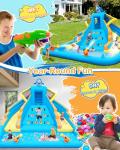Inflatable Water Slide, 13FT Shark-Themed Large Bounce House with Dual Slides, Climbing Wall, Deep Pool, Water Cannon, 680W Blower, Storage Bag, Backyard Blow Up Water Park for Kids Aged 3–10