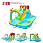 WELLFUNTIME Inflatable Water Double Slides Park with Blower, Bouncy Castle with Rainbow Water Curtain, with Shooting and Rock Climbing