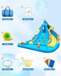 Inflatable Water Slide, 13FT Shark-Themed Large Bounce House with Dual Slides, Climbing Wall, Deep Pool, Water Cannon, 680W Blower, Storage Bag, Backyard Blow Up Water Park for Kids Aged 3–10