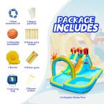 WELLFUNTIME Inflatable Water Double Slides Park with Blower, Bouncy Castle with Rainbow Water Curtain, with Shooting and Rock Climbing