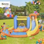 Outsunny Inflatable Water Slide, Kids Bounce House Water Park with Pool, Climbing Wall, Water Cannon, Dual Slides, Trampoline, 5-in-1 Bouncy Castle with Air Blower for Outdoor Indoor Backyard Fun