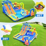 WELLFUNTIME Inflatable Bounce House with Blower, Jumping Castle with Triple Slide Park, Dartboard, 3 Slides, Ring Toss Game and Climbing Wall