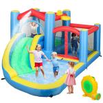 Qaba Inflatable Water Slide, Water Bounce House for Kids Outdoor Fun with Large Trampoline, Splash Pool, 550W Blower, Basketball Hoop, Dart Board, Jumping Castle Kids Backyard Party Gifts