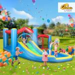 Qaba Inflatable Water Slide, Water Bounce House for Kids Outdoor Fun with Large Trampoline, Splash Pool, 550W Blower, Basketball Hoop, Dart Board, Jumping Castle Kids Backyard Party Gifts
