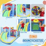 Qaba Inflatable Water Slide, Water Bounce House for Kids Outdoor Fun with Large Trampoline, Splash Pool, 550W Blower, Basketball Hoop, Dart Board, Jumping Castle Kids Backyard Party Gifts