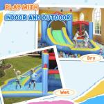 Qaba Inflatable Water Slide, Water Bounce House for Kids Outdoor Fun with Large Trampoline, Splash Pool, 550W Blower, Basketball Hoop, Dart Board, Jumping Castle Kids Backyard Party Gifts