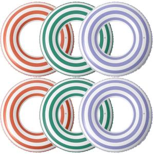 Junkin Inflatable Pool Floats Tube 33.64 Inch Swimming Ring for Adults Pool Beach Summer Outdoor Bachelorette Party Supply (Stripes Style,Purple, Orange, Green,6 Pcs)