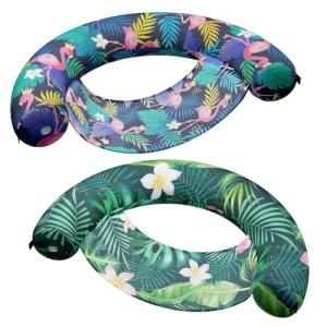 WERNNSAI Inflatable Pool Floats Chair for Adults, 2 Pack Tanning Float with Soft Fabric Covered, Stable Swimming Noodles Seats for Summer Pool Water Party Sea Beach Lake (Flamingo & Plant)