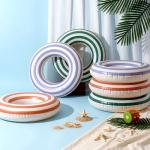 Junkin Inflatable Pool Floats Tube 33.64 Inch Swimming Ring for Adults Pool Beach Summer Outdoor Bachelorette Party Supply (Stripes Style,Purple, Orange, Green,6 Pcs)