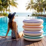 Junkin Inflatable Pool Floats Tube 33.64 Inch Swimming Ring for Adults Pool Beach Summer Outdoor Bachelorette Party Supply (Stripes Style,Purple, Orange, Green,6 Pcs)