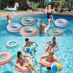 Junkin Inflatable Pool Floats Tube 33.64 Inch Swimming Ring for Adults Pool Beach Summer Outdoor Bachelorette Party Supply (Stripes Style,Purple, Orange, Green,6 Pcs)
