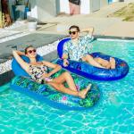 FindUWill Pool Floats Chairs Adult - 2 Pack 65'' x 42'' Large Pool Float Chairs, Inflatable Pool Lounger with Cup Phone Holder, Backrest, Footrest, Tanning Pool Lounge (Blue&Green)