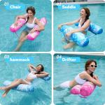 SLOOSH 2 Packs Tropical Leaves Hammock Pool Floats Adults, 4-in-1 Multi-Purpose Inflatable Pool Floats PVC Water Hammock Lounge Floaties (Blue&Pink)