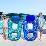 FindUWill Pool Floats Chairs Adult - 2 Pack 65'' x 42'' Large Pool Float Chairs, Inflatable Pool Lounger with Cup Phone Holder, Backrest, Footrest, Tanning Pool Lounge (Blue&Green)