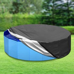 Tufmunb 63 inch Foldable Dog Pet Bath Pool Cover, Portable Round Collapsible Pool Cover with Oxford Cloth Material and Drawstring Design for Dog Pet Pool, Waterproof and Dustproof (Black)
