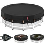 QH.HOME 18 ft Round Pool Cover,Solar Cover for Above Ground Pools - Black Oxford Fabric Heats Water, Blocks Leaves & Sun, Windproof Snug Fit with Patented Ratchet & Weight Rings
