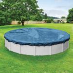 Robelle 24 ft Heavy Duty Blue Winter Pool Cover for Above Ground Pools, 4 ft Overlap (28 ft Cover Size), Solid 8 x 8 Scrim, 2.36 oz/yd2, 10-Year Warranty, Style: 3524-4