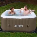ALEKO Inflatable Hot Tub Spa | Personal High Powered Jetted Bubble | with Fitted Cover and 3 Filters | 160 Gallon | 4 Person Square | Brown | HTISQ4BR