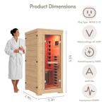 ENSTVER Infrared Wood Sauna 5.4Ft 1 Person, Luxury Full Spectrum Far Infrared Sauna Features Low EMF 1240w 7-Light Dynamic & Music Speakers, Canadian Hemlock Dry Indoor Saunas for Home & Gym