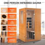 Real Relax Infrared Home Sauna Room 1 Person, Compact Hemlock Wooden 950W Low EMF 6 Heating Plates FAR Infrared Indoor Sauna for Home