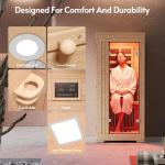 ENSTVER Infrared Wood Sauna 5.4Ft 1 Person, Luxury Full Spectrum Far Infrared Sauna Features Low EMF 1240w 7-Light Dynamic & Music Speakers, Canadian Hemlock Dry Indoor Saunas for Home & Gym