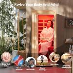 ENSTVER Infrared Wood Sauna 5.4Ft 1 Person, Luxury Full Spectrum Far Infrared Sauna Features Low EMF 1240w 7-Light Dynamic & Music Speakers, Canadian Hemlock Dry Indoor Saunas for Home & Gym