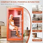 InfraHHZQ Single Person Far Infrared Sauna – 1065W 110V Indoor Wooden Dry Sauna with Red Light Therapy & Bluetooth Speaker – 31.5 x 31.5 x 63 inches Easy Assemble