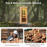 ENSTVER Infrared Wood Sauna 5.4Ft 1 Person, Luxury Full Spectrum Far Infrared Sauna Features Low EMF 1240w 7-Light Dynamic & Music Speakers, Canadian Hemlock Dry Indoor Saunas for Home & Gym