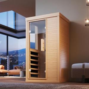 SunSwell Wood Infrared Sauna, 1 Person Traditional Red Light Sauna, Canadian Hemlock Indoor Dry Sauna Spa Room for Low EMF with Bluetooth Speakers and Control Panel, 32.67"x 27.55"x 59.44"