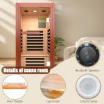 InfraHHZQ Single Person Far Infrared Sauna – 1065W 110V Indoor Wooden Dry Sauna with Red Light Therapy & Bluetooth Speaker – 31.5 x 31.5 x 63 inches Easy Assemble