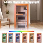 InfraHHZQ Single Person Far Infrared Sauna – 1065W 110V Indoor Wooden Dry Sauna with Red Light Therapy & Bluetooth Speaker – 31.5 x 31.5 x 63 inches Easy Assemble