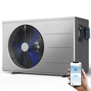 Varpoolfaye 40000 BTU Electric Pool Heater For Inground Pools 12000 Gallon Swimming Pool Heat Pump Above Ground Pool Heater Heating Cooling WiFi Control Schedule 220V