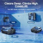 Cordless Robotic Pool Vacuum, Pool Cleaner with Track Drive & Sonar Navigation, 180W Brushless Motor, Wall & Waterline Climbing, 150-Min Runtime, for Inground Above-Ground 2150 Sq. Ft. (Dark Blue)