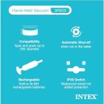 Intex Handheld Pool Vacuum Cleaner Rechargeable 94 Inch Telescoping Shaft and 2 Interchangeable Brush Heads for Above Ground Swimming Pool and Spa