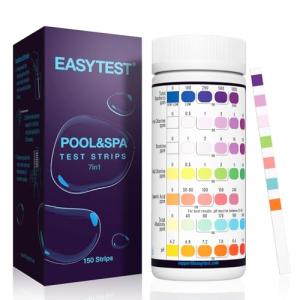 EASYTEST 7-Way Pool Test Strips, 150 Strips Water Chemical Testing for Hot tub and Spa, Accurate Test Bromine, Total Alkalinity, pH, Free Chlorine, Total Hardness, Cyanuric Acid, and Total Chlorine