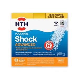 HTH 52037R Pool Care Shock Advanced, Swimming Pool Chemical - Cal Hypo Formula, Prevents Bacteria & Algae, Restores Crystal Clear Water - Shock Treatment, 1lb (12 Pack)