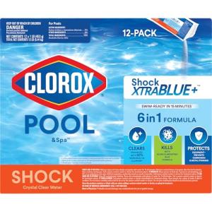 Clorox® Pool&Spa™ Shock XTRABLUE® Plus, Kills Bacteria & Algae in Swimming Pools, Swim-Ready in 15 Minutes, (12-Pack), Granular