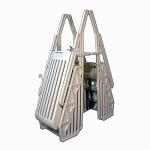 Vinyl Works 24 Inch Double Pool Step Ladder with Gate, Adjustable Stair Entry System with Handrails for Above Ground Swimming Pools, Taupe