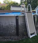 Confer Plastics 7200 Roll Guard 48" to 56" Adjustable A Frame Safety Above Ground Outdoor Patio Swimming Pool Platform Ladder with Step Barrier, Gray Deck & Tambour
